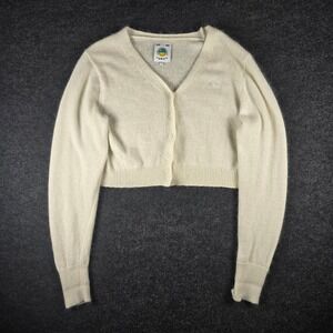 UNIF Women's White Cropped Angora Blend Button Front Cardigan Short Size S